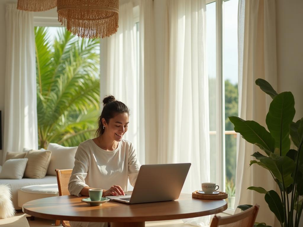Digital nomad working in Bali villa
